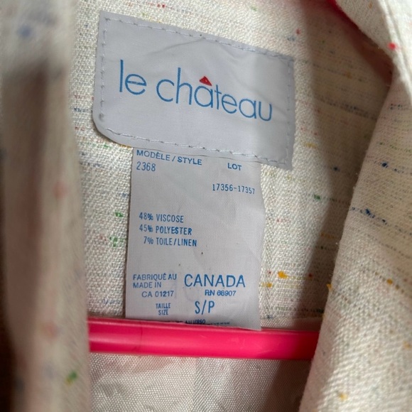 80s Le Château Cream Speckled Double-Breasted Power Blazer S/M Linen Blend - Picture 10 of 10